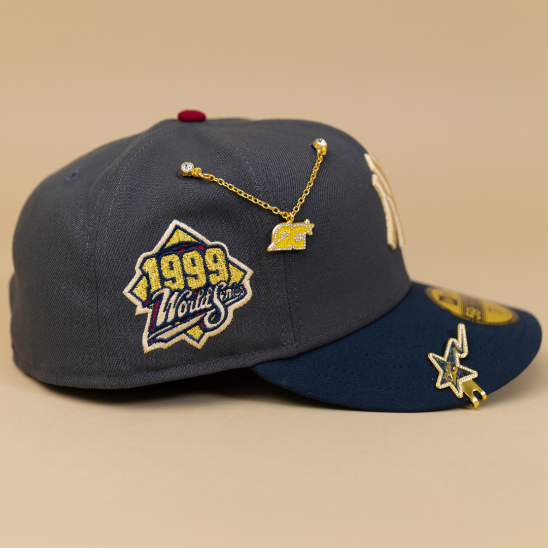 NEW ERA EXCLUSIVE 59FIFTY GREY/ NAVY NEW YORK YANKEES W/ 1999 WORLD SERIES SIDE PATCH