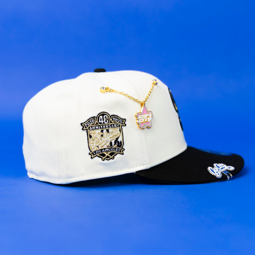 NEW ERA EXCLUSIVE 59FIFTY CHROME/ BLACK LOS ANGELES DODGERS W/ 40TH ANNIVERSARY SIDE PATCH