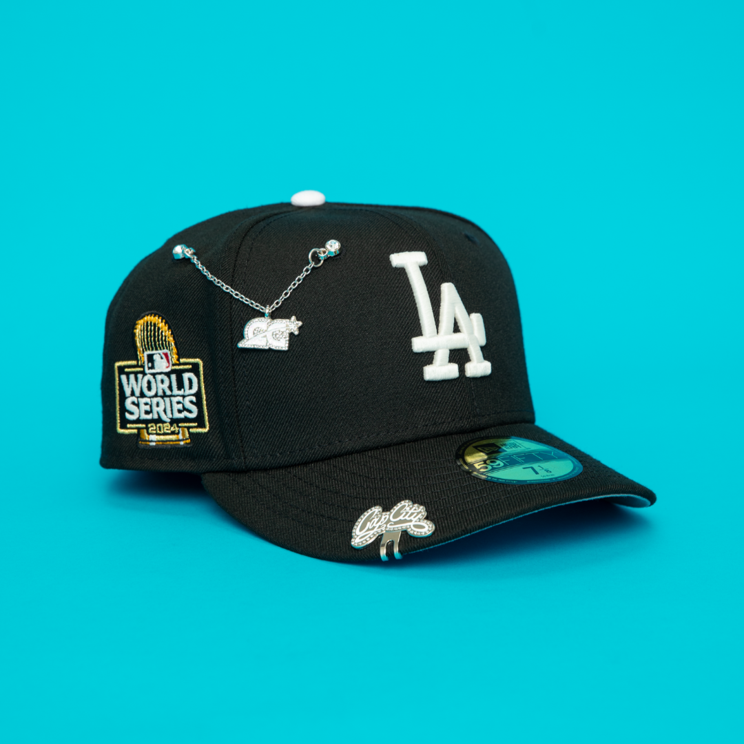 NEW ERA EXCLUSIVE 59FIFTY BLACK LOS ANGELES DODGERS W/ 2024 WORLD SERIES SIDE PATCH