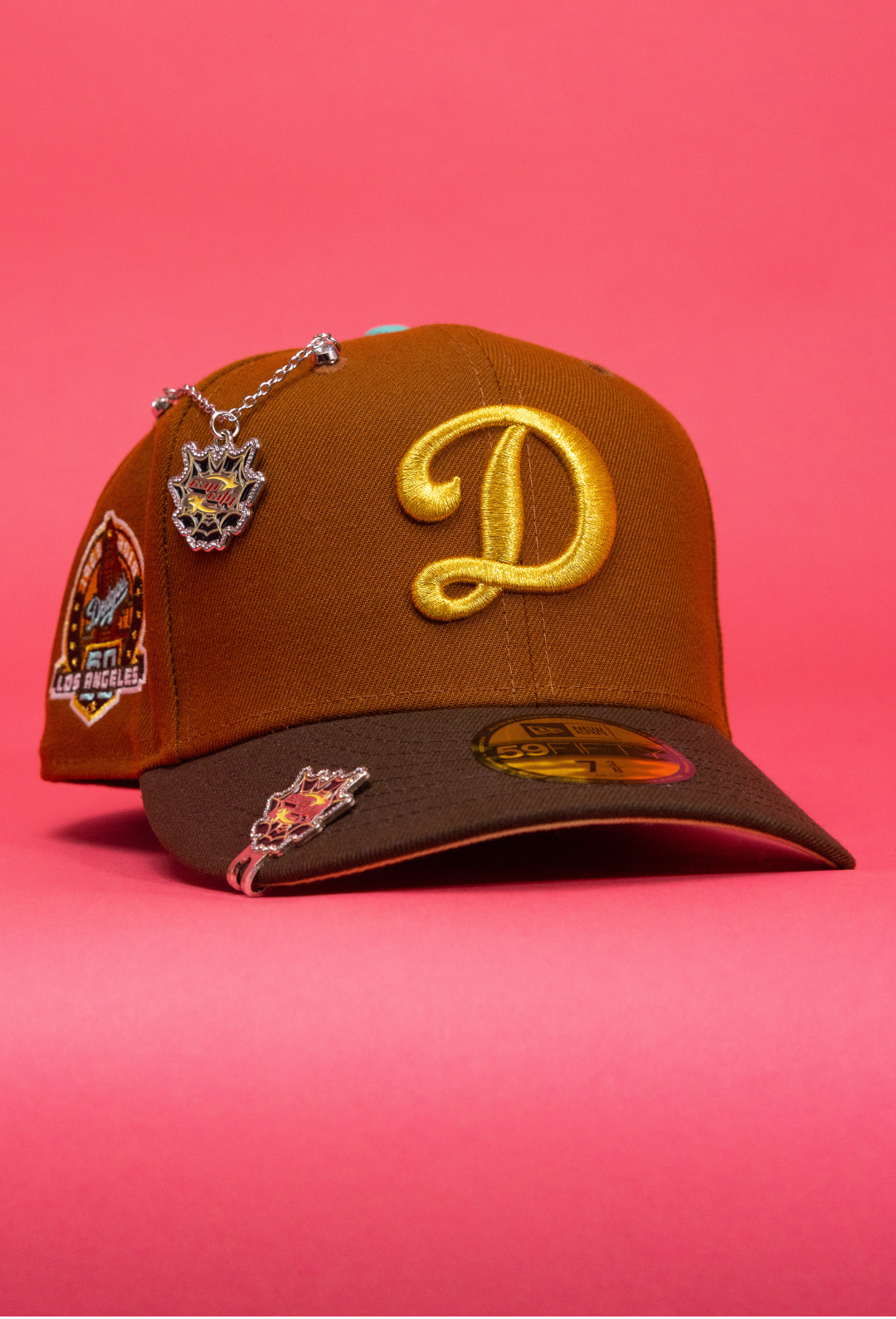 New Era Exclusive 59Fifty Dark Tan/Brown Los Angeles Dodgers W/ 60th Anniversary Side Patch