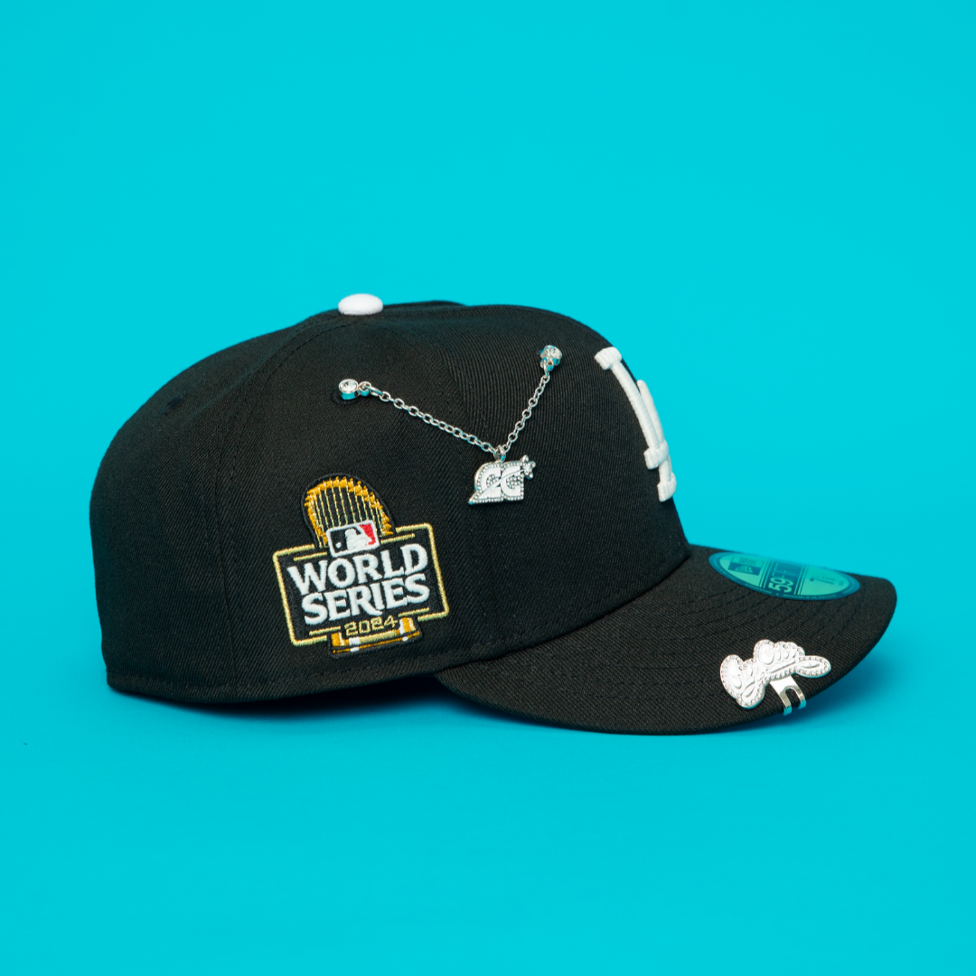 NEW ERA EXCLUSIVE 59FIFTY BLACK LOS ANGELES DODGERS W/ 2024 WORLD SERIES SIDE PATCH