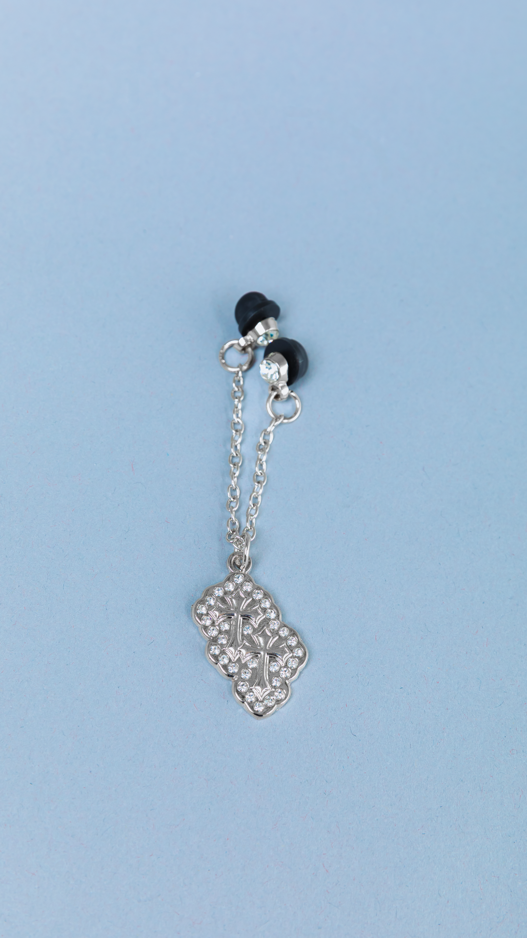 *NEW SILVER "TWIN CRUCIFIX" CHAIN W/ RHINESTONES VERY LIMITED