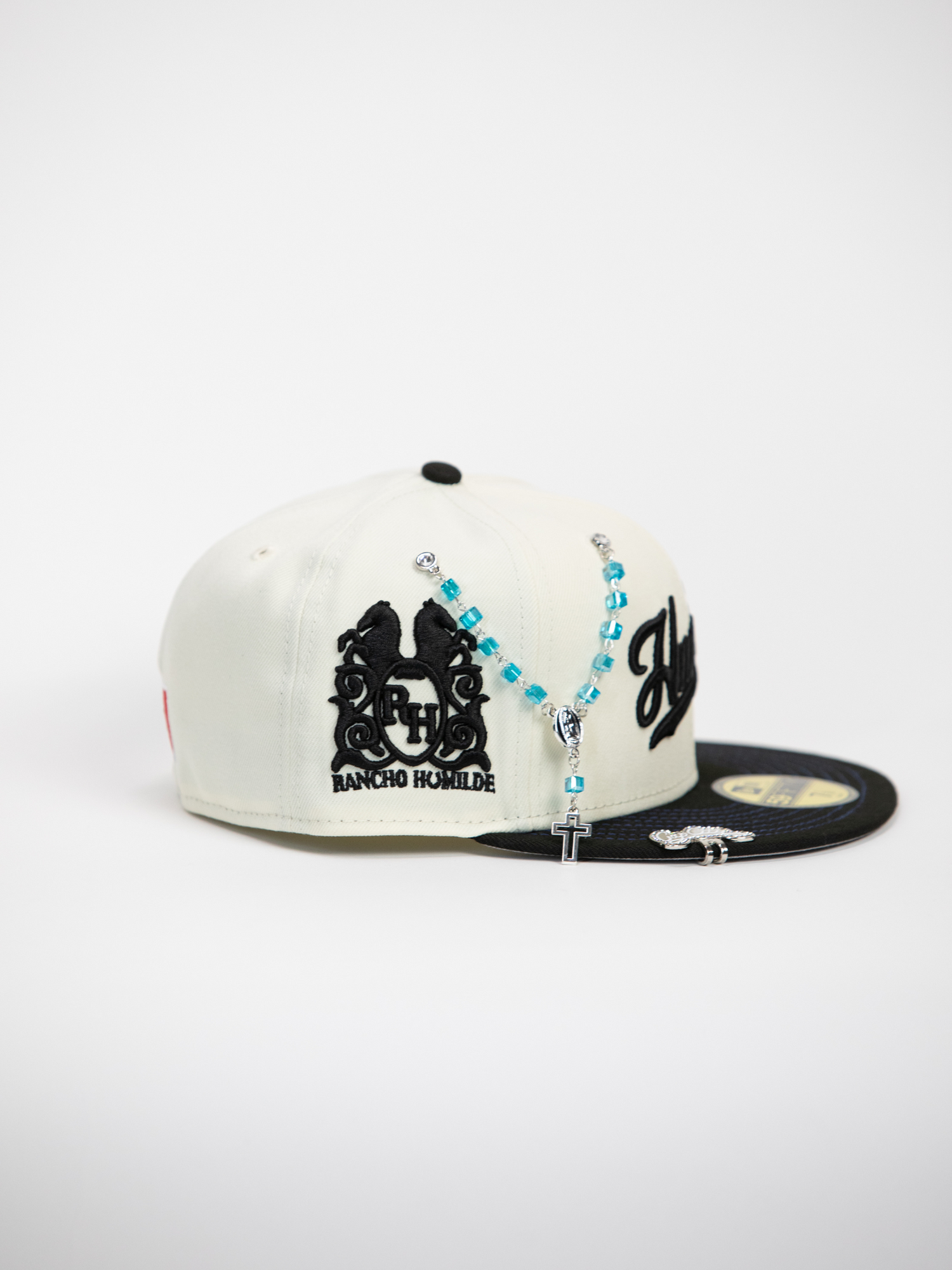 NEW* "RANCHO HUMILDE x NEW ERA x CAP CITY" WHITE/BLACK 59FIFTY FITTED W/ RANCHO LOGO & GREY UV *FREE ACCESSORY INCLUDED