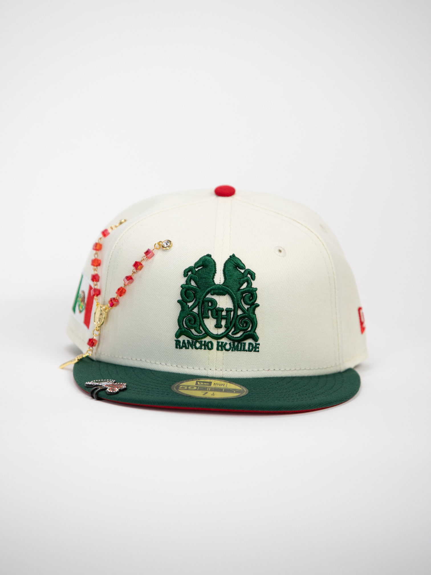 NEW* "RANCHO HUMILDE x NEW ERA x CAP CITY" WHITE/GREEN 59FIFTY FITTED W/ MEXICAN FLAG & RED UV *FREE ACCESSORY INCLUDED