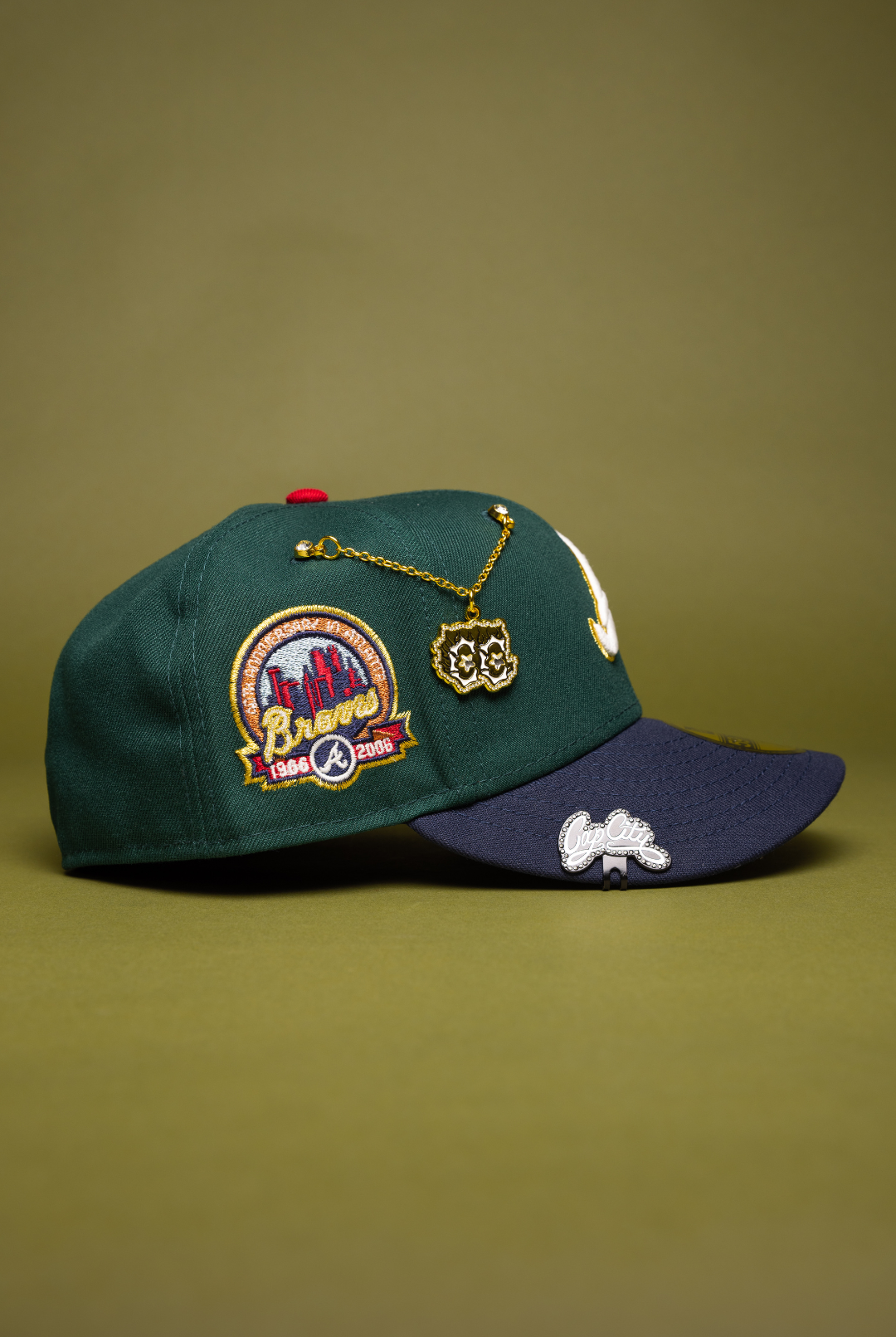 NEW ERA EXCLUSIVE 59FIFTY FOREST GREEN/NAVY ATLANTA BRAVES W/ ANNIVERSARY SIDE PATCH