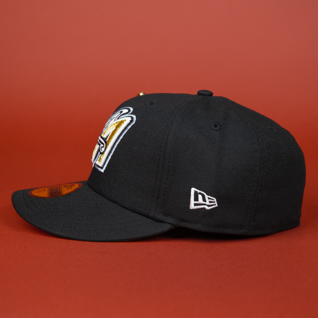 NEW ERA EXCLUSIVE 59FIFTY BLACK ANAHEIM ANGELS W/ 50TH ANNIVERSARY SIDE PATCH