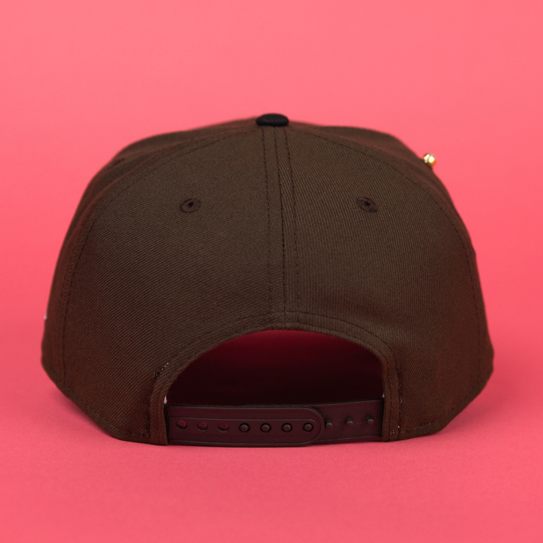 NEW ERA EXCLUSIVE 9FIFTY BROWN/ BLACK LOS ANGELES DODGERS SNAPBACK W/ SHOHEI OHTANI SCRIPT + 50-50 CLUB SIDE PATCH