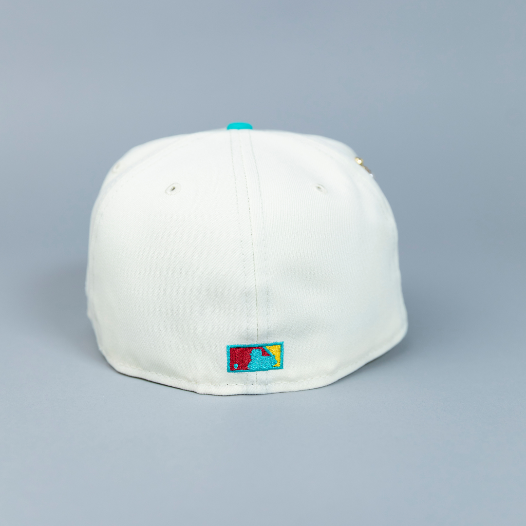 NEW ERA EXCLUSIVE 59FIFTY CHROME/ TEAL LOS ANGELES DODGERS W/ 40TH ANNIVERSARY SIDE PATCH