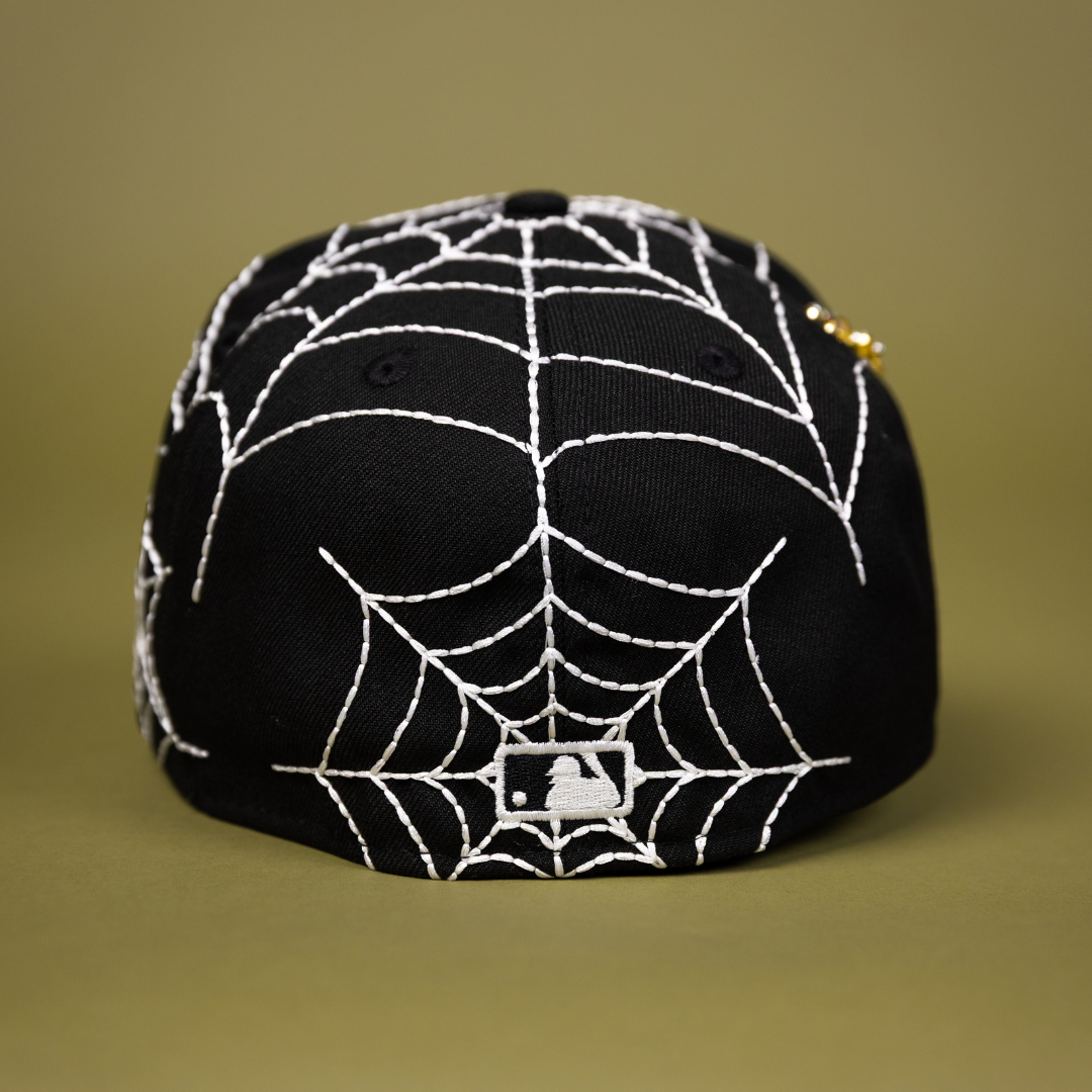 NEW ERA EXCLUSIVE 59FIFTY BLACK LOS ANGELES DODGERS W/ SPIDER WEB + 2024 WORLD SREIES SIDE PATCH