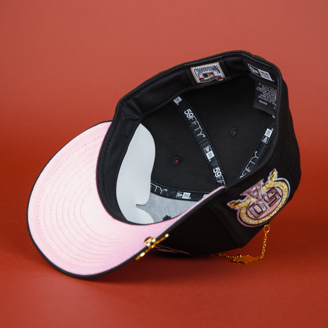 NEW ERA EXCLUSIVE 59FIFTY BLACK ANAHEIM ANGELS W/ 50TH ANNIVERSARY SIDE PATCH