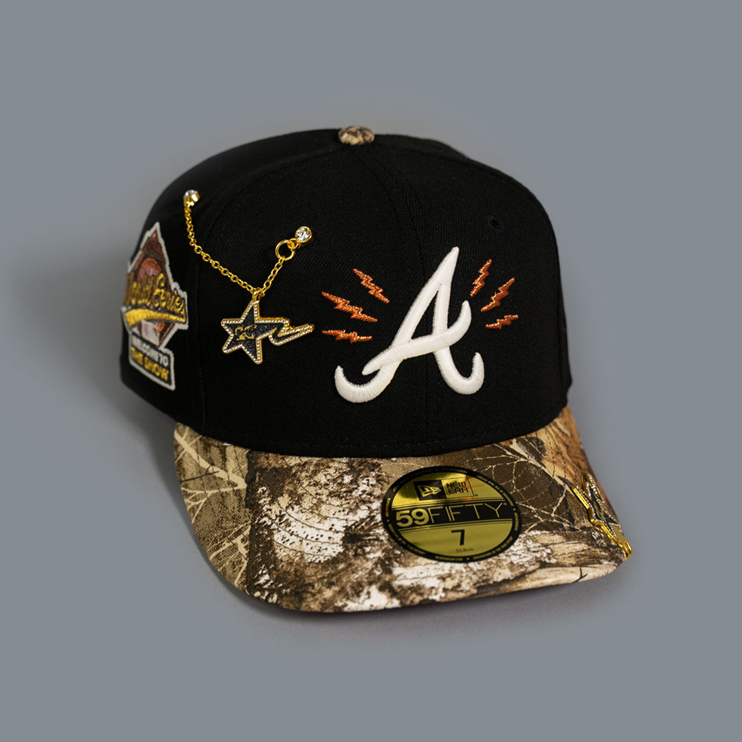 NEW ERA 59FIFTY BLACK/ REALTREE ATLANTA BRAVES W/ "WELCOME TO THE SHOW" SIDE PATCH