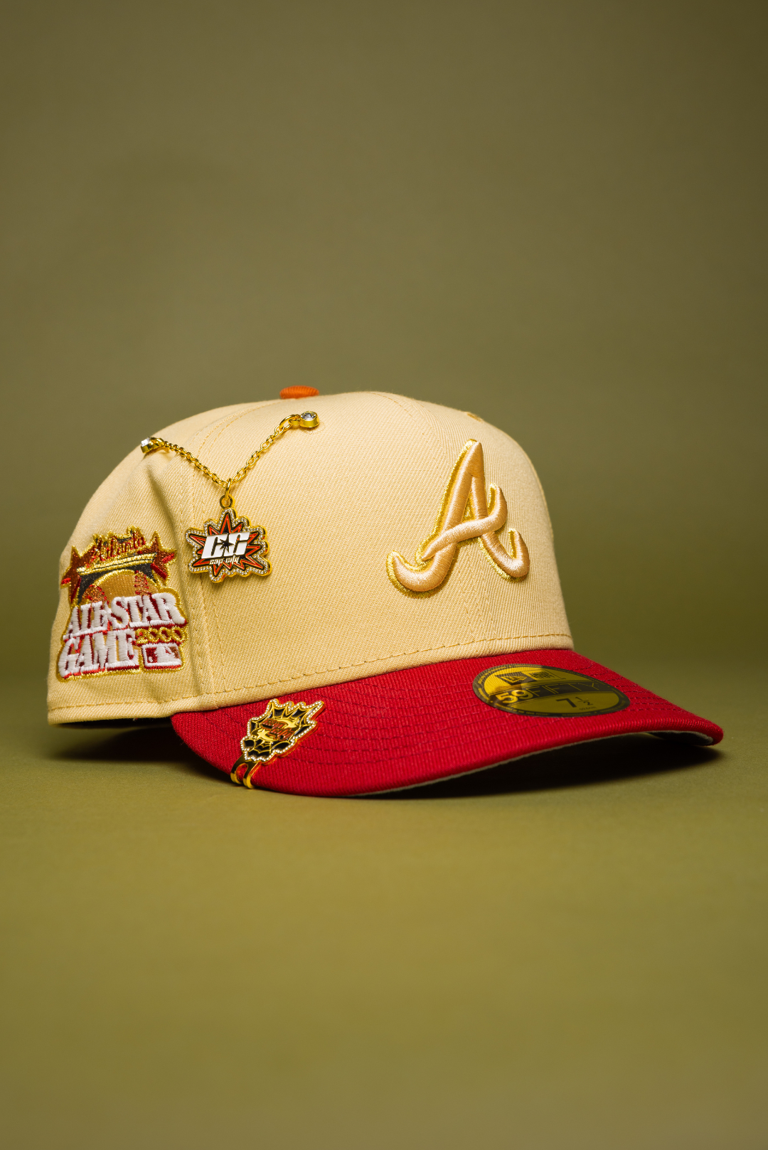 NEW ERA EXCLUSIVE 59FIFTY VEGAS GOLD/MAROON ATLANTA BRAVES W/ 2000 ALL STAR GAME SIDE PATCH