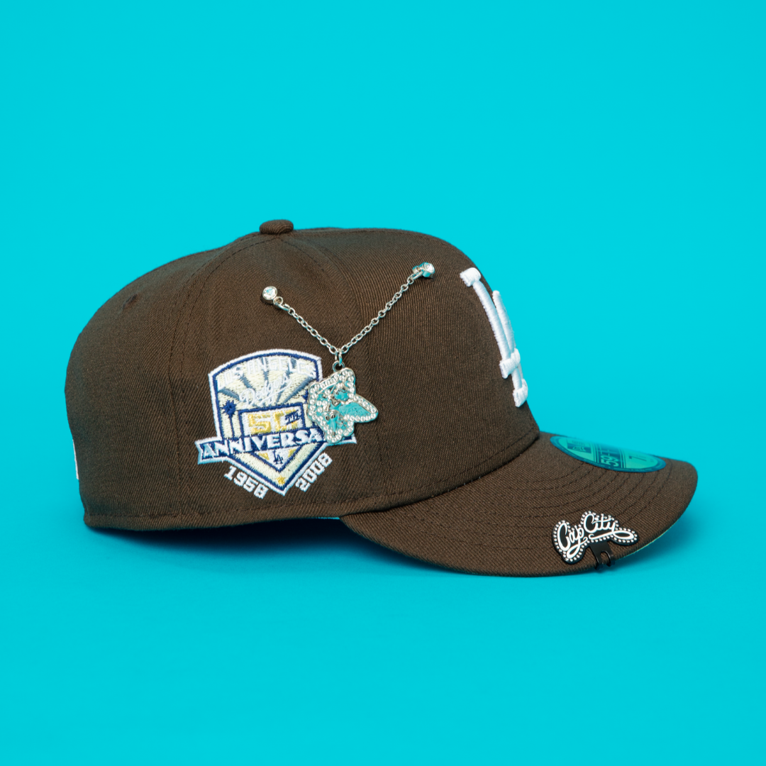 NEW ERA EXCLUSIVE 59FIFTY WALNUT LOS ANGELES DODGERS W/ 50TH ANNIVERSARY SIDE PATCH