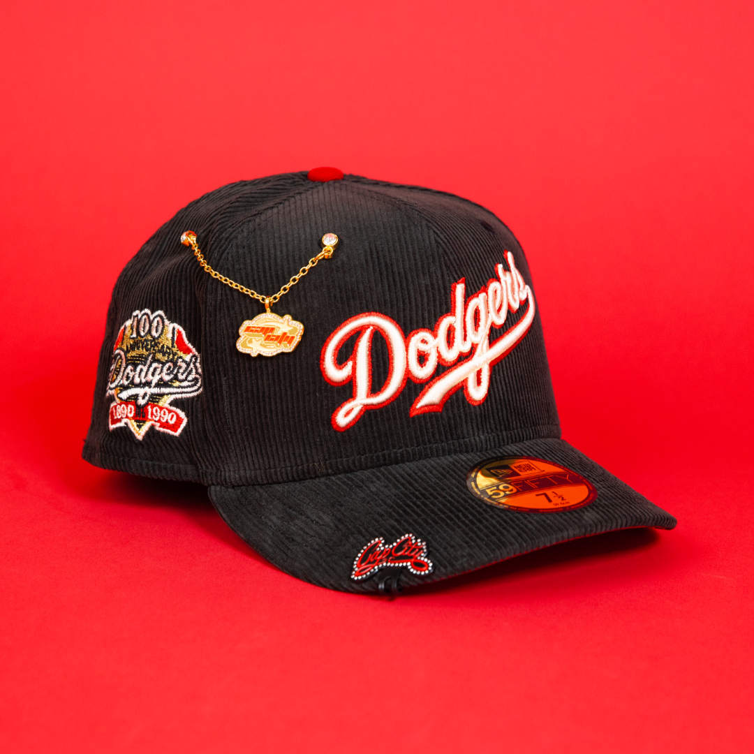 NEW ERA EXCLUSIVE 59FIFTY CORDUROY LOS ANGELES DODGERS SCRIPT W/ 100TH ANNIVERSARY SIDE PATCH