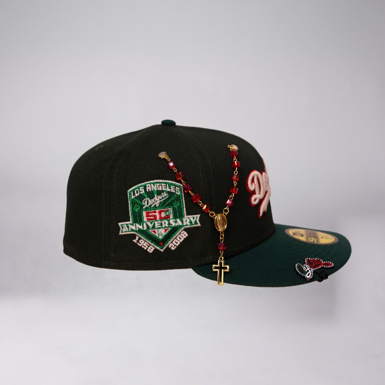 NEW ERA 59FIFTY EMERALD GREEN LOS ANGELES DODGERS SCRIPT W/ 50TH ANNIVERSARY SIDE PATCH