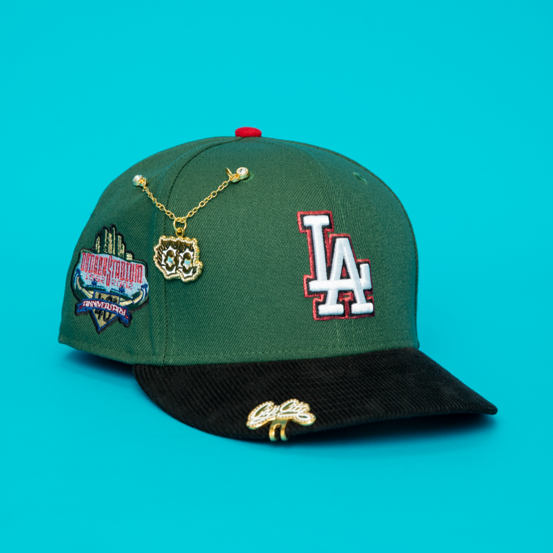NEW ERA EXCLUSIVE 59FIFTY DARK GREEN/ CORDUROY LOS ANGELES DODGERS W/ 40TH ANNIVERSARY SIDE PATCH