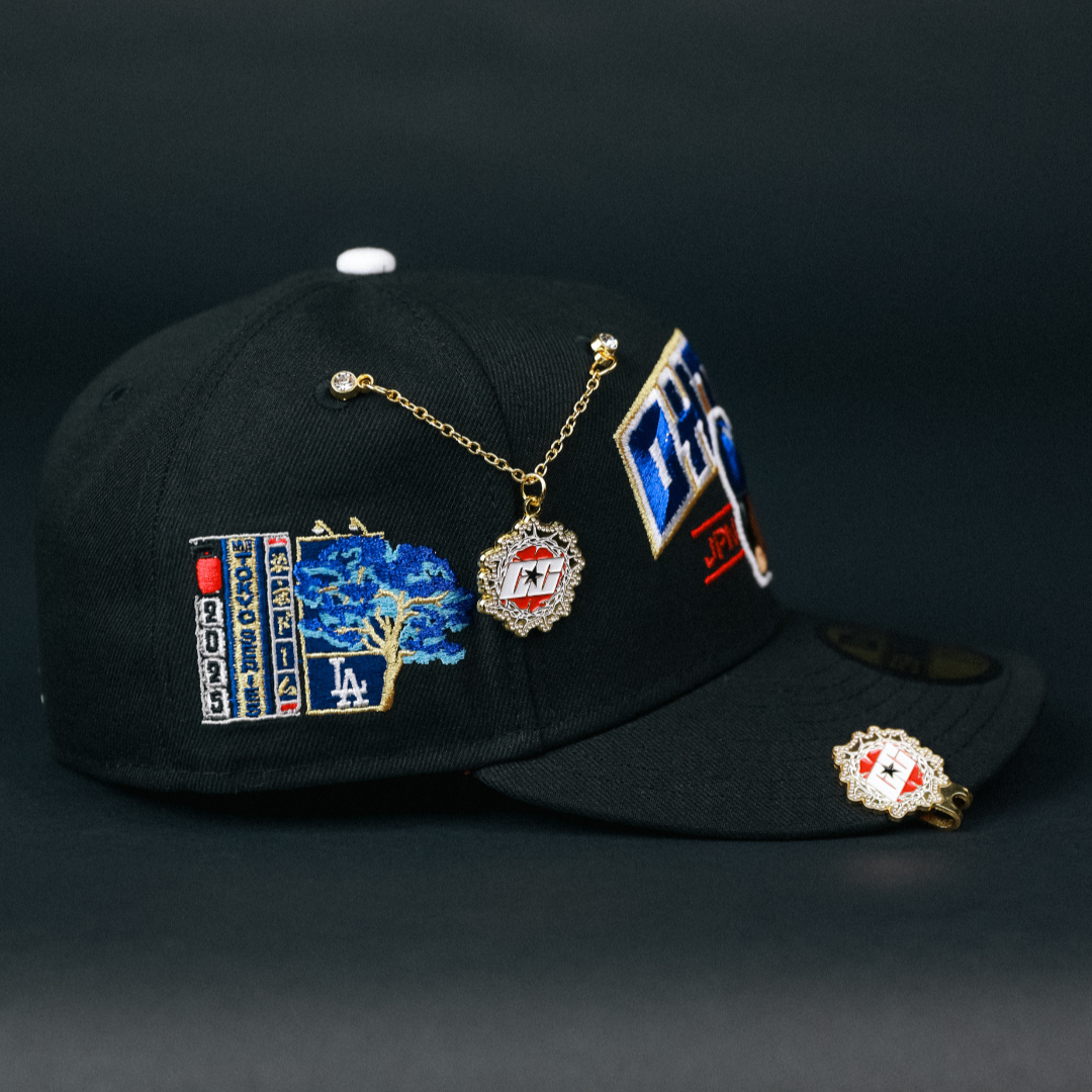 NEW ERA EXCLUSIVE 59FIFTY BLACK LOS ANGELES DODGERS 'SHOHEI OHTANI" W/ JAPANESE BLUE BLOSSOM SIDE PATCH