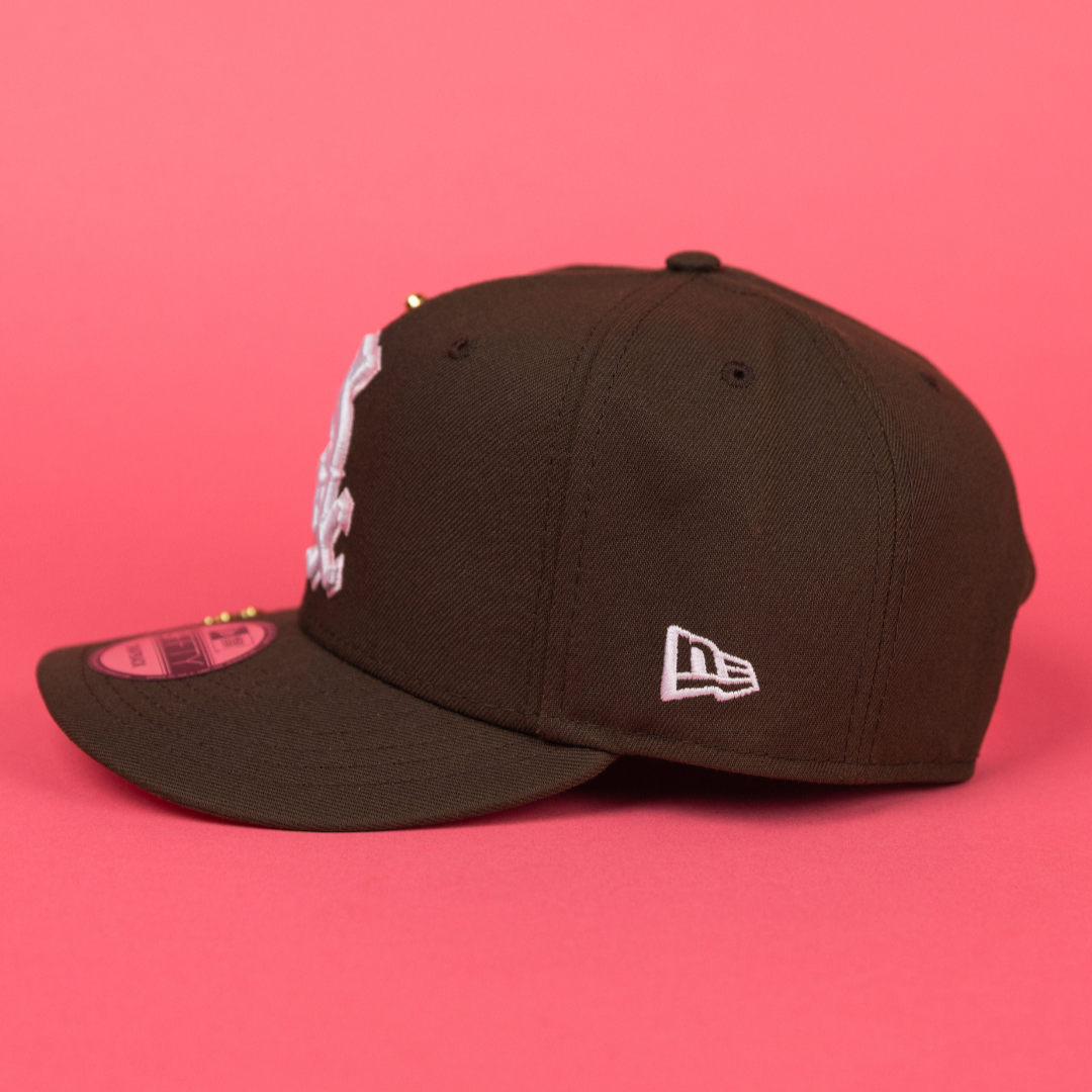 NEW ERA EXCLUSIVE 9FIFTY BROWN LOS ANGELES DODGERS SNAPBACK W/ SHOHEI OHTANI SCRIPT + JAPANESE BLUE BOLOSSOM SIDE PATCH