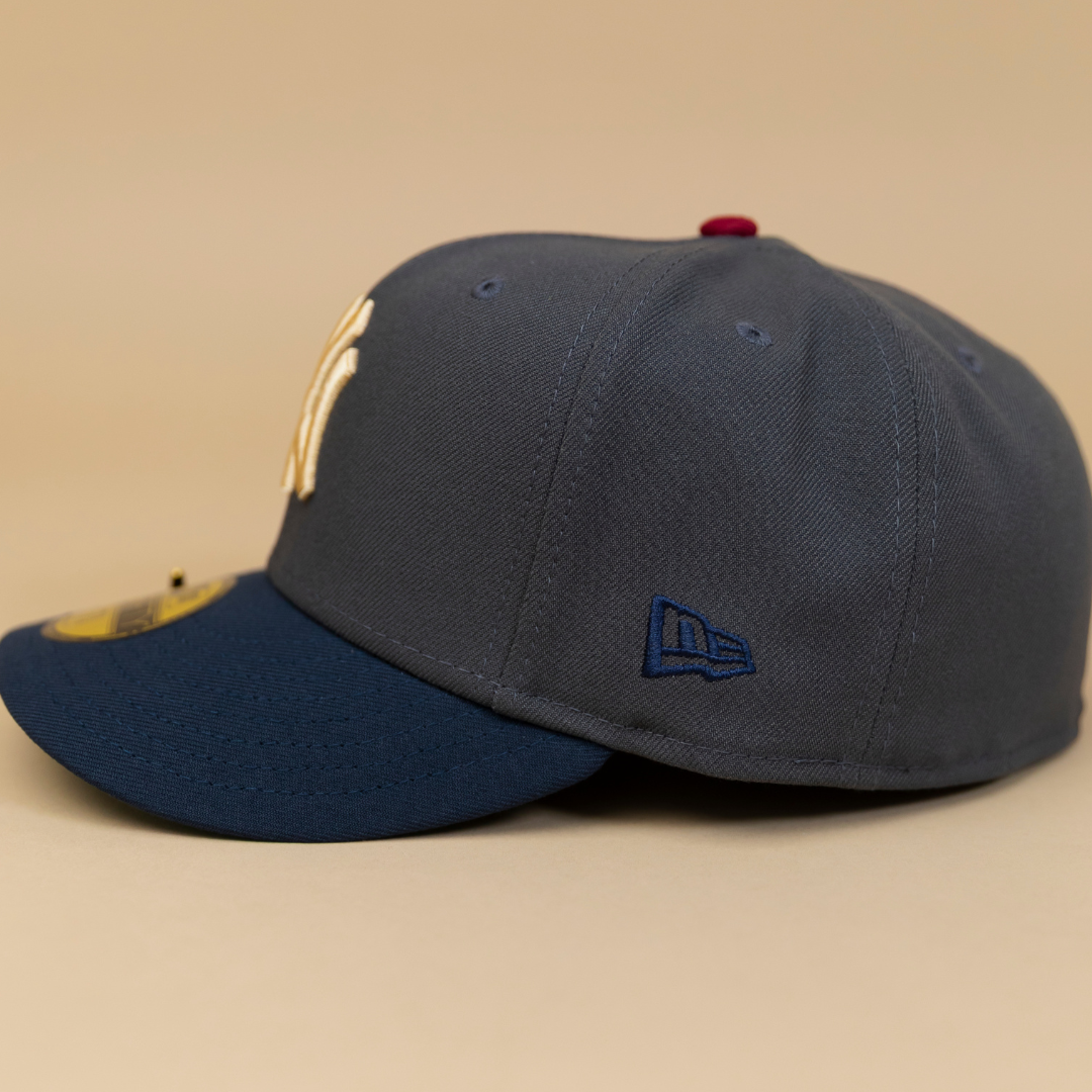 NEW ERA EXCLUSIVE 59FIFTY GREY/ NAVY NEW YORK YANKEES W/ 1999 WORLD SERIES SIDE PATCH