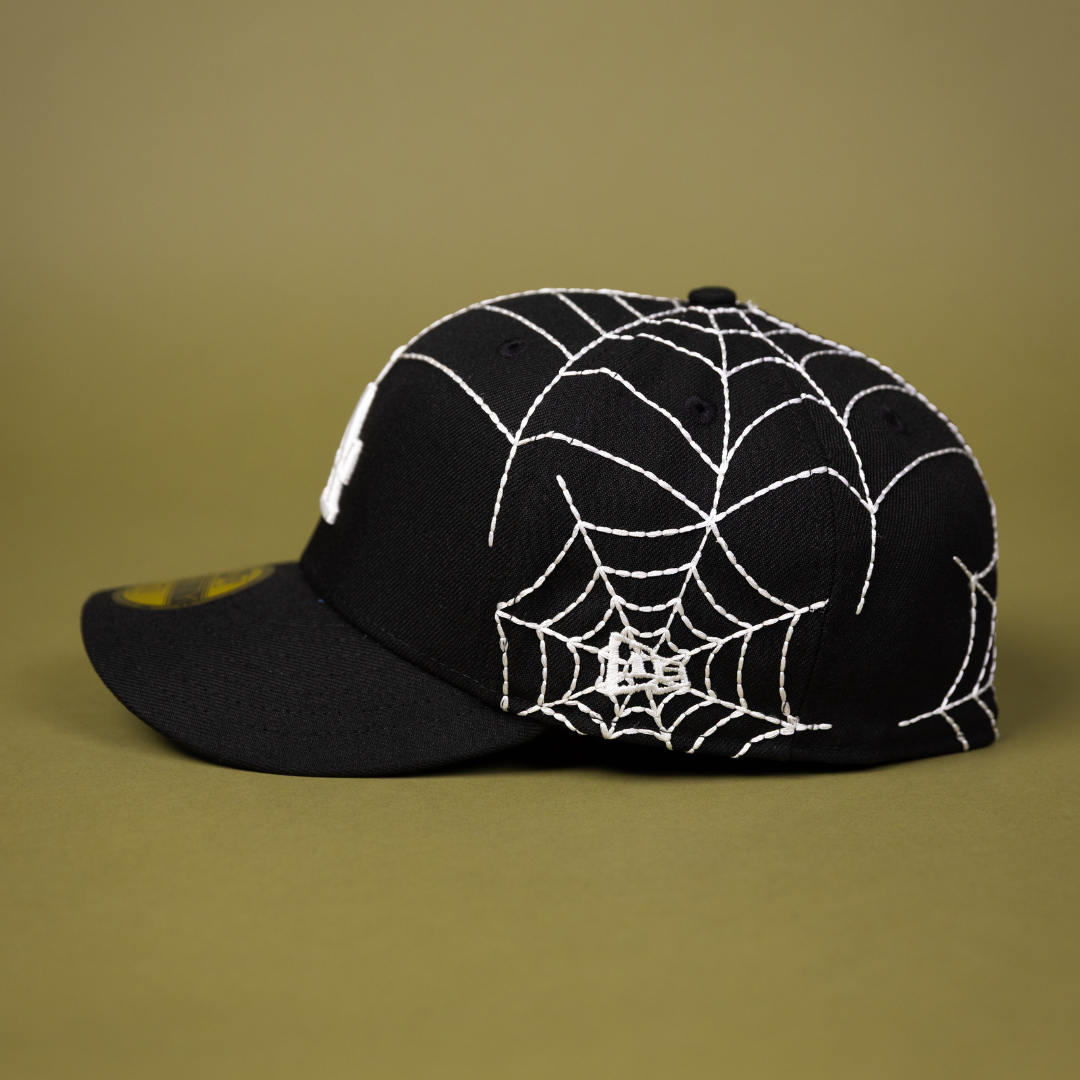 NEW ERA EXCLUSIVE 59FIFTY BLACK LOS ANGELES DODGERS W/ SPIDER WEB + 40TH ANNIVERSARY SIDE PATCH