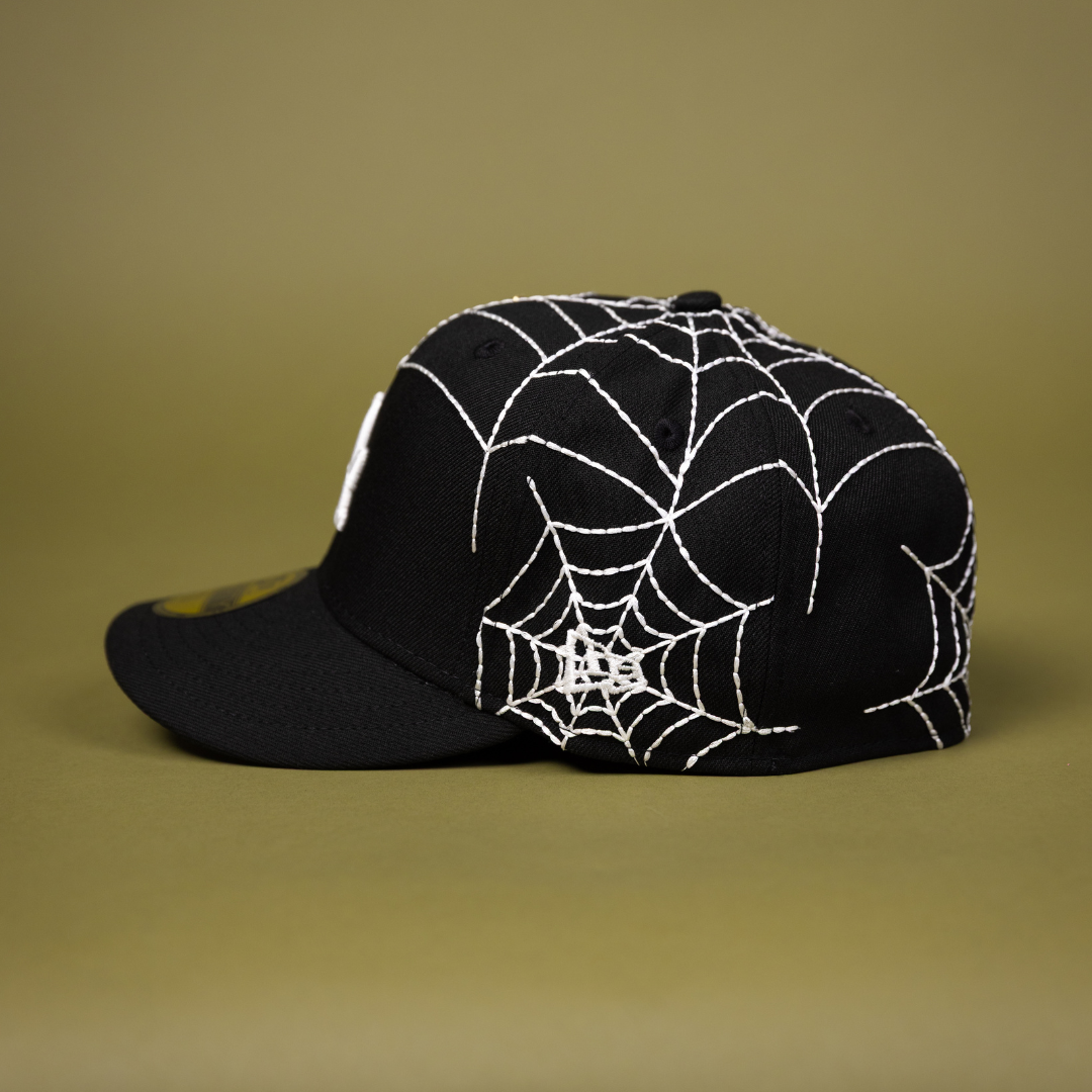 NEW ERA EXCLUSIVE 59FIFTY BLACK LOS ANGELES DODGERS W/ SPIDER WEB + 2024 WORLD SREIES SIDE PATCH