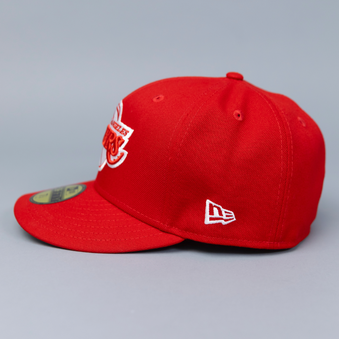 NEW ERA EXCLUSIVE 59FIFTY RED LOS ANGELES LAKERS W/ WESTERN CONFERENCE SIDE PATCH