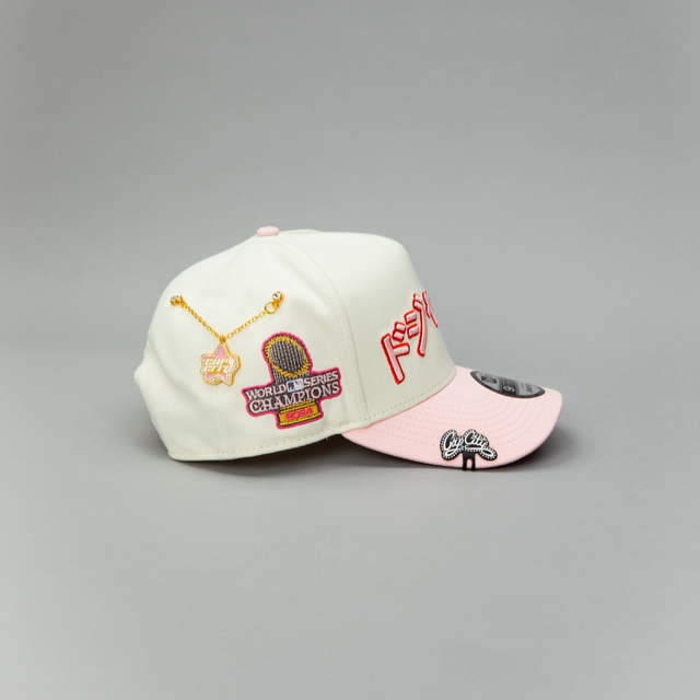 NEW ERA EXCLUSIVE 9FORTY A-FRAME CHROME WHITE/NAVY ATLANTA BRAVES W/ 100TH ANNIVERSARY SIDE PATCH
