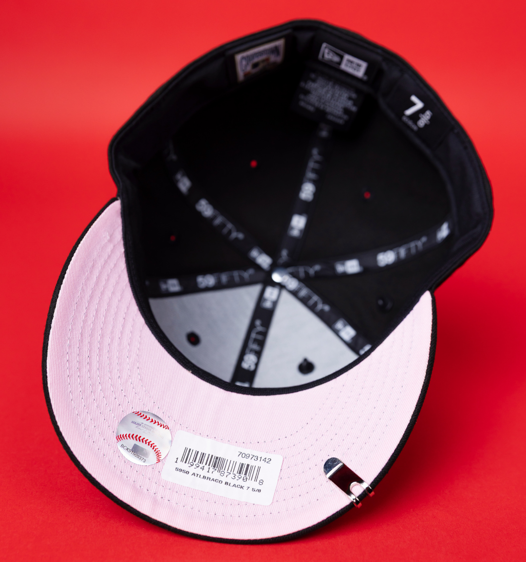 NEW ERA EXCLUSIVE 59FIFTY BLACK ATLANTA BRAVES W/ PINK ROSES + 1999 WORLD SERIES SIDE PATCH