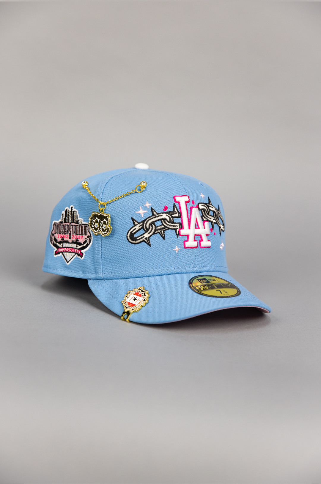 NEW ERA EXCLUSIVE 59FIFTY ICY BLUE LOS ANGELES DODGERS W/ EMBROIDERY + 40TH ANNIVERSARY SIDE PATCH