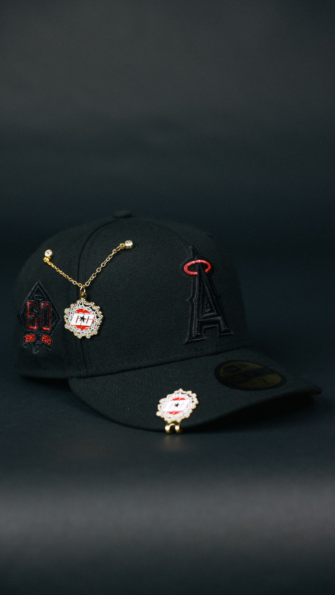 NEW ERA EXCLUSIVE 59FIFTY BLACKED OUT ANAHEIM ANGELS W/ 60TH ANNIVERSARY SIDE PATCH