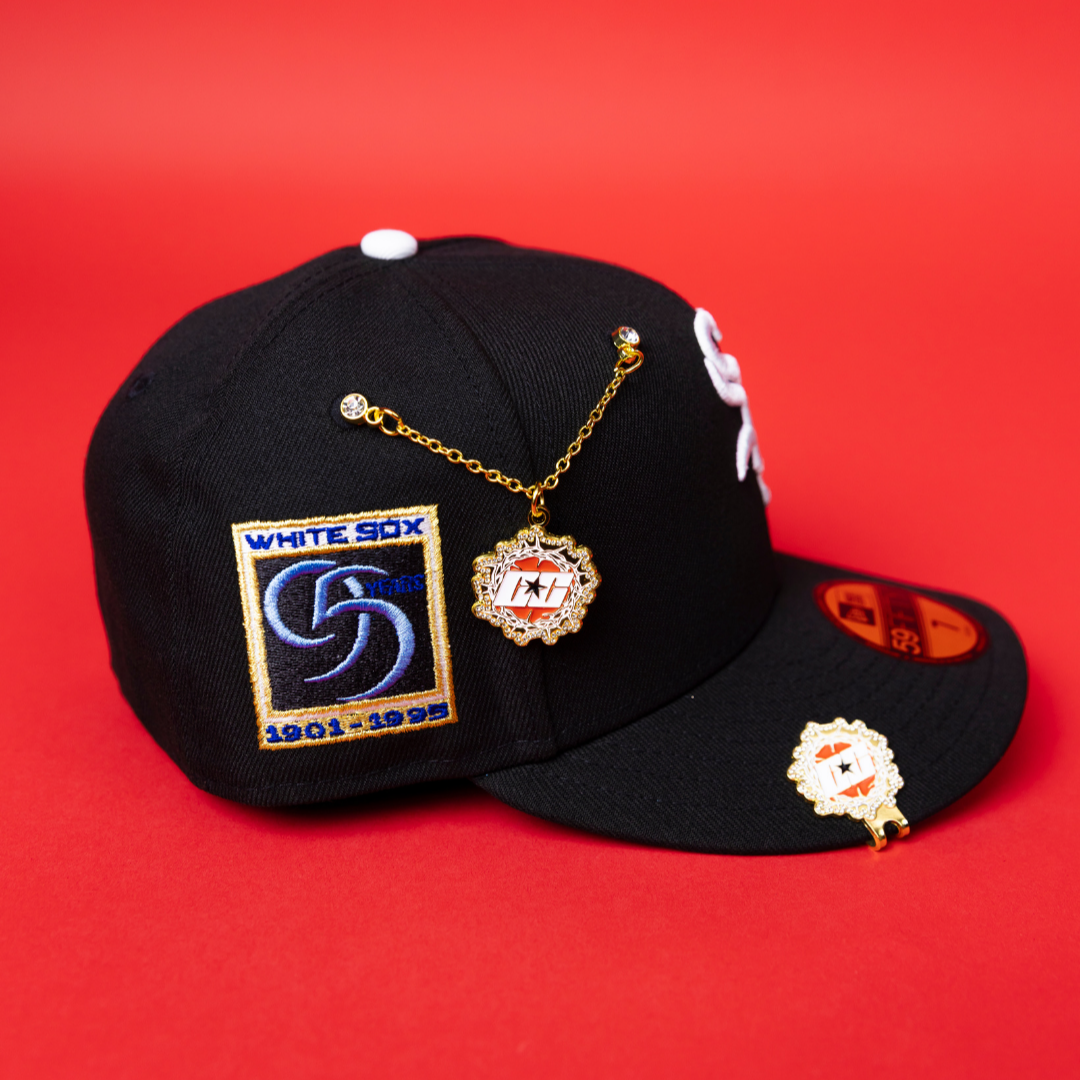 NEW ERA EXCLUSIVE 59FIFTY BLACK CHICAGO WHITE SOX W/ BLUE ROSE + 95TH ANNIVERSARY SIDE PATCH