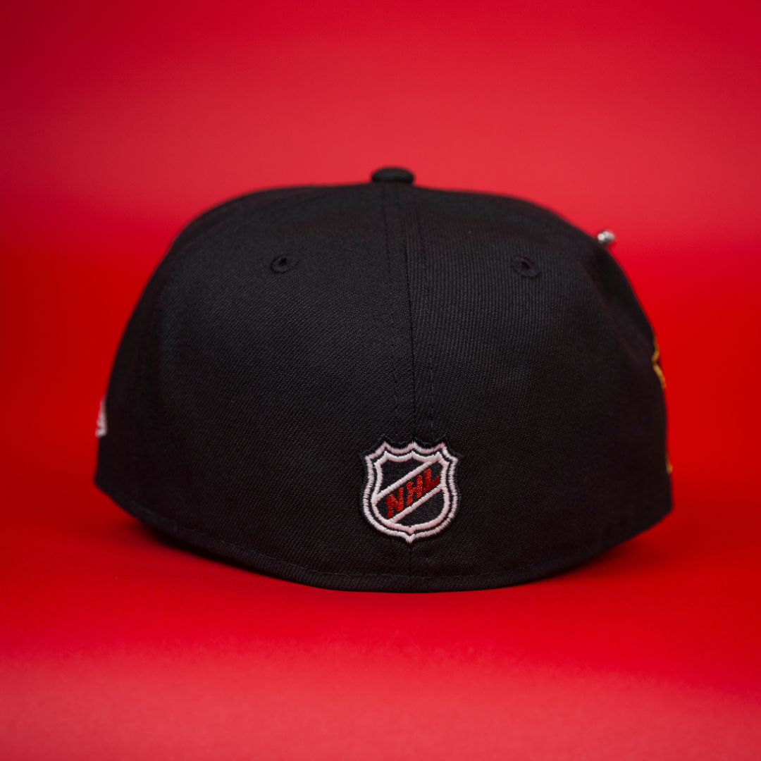 NEW ERA EXCLUSIVE 59FIFTY BLACK ANAHEIM DUCKS W/ 30TH ANNIVERSARY SIDE PATCH