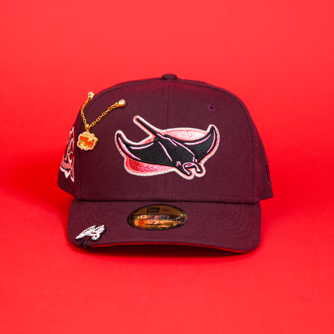 NEW ERA EXCLUSIVE 59FIFTY BURGUNDY TAMPA BAY DEVILRAYS W/ 10TH SEASON SIDE PATCH