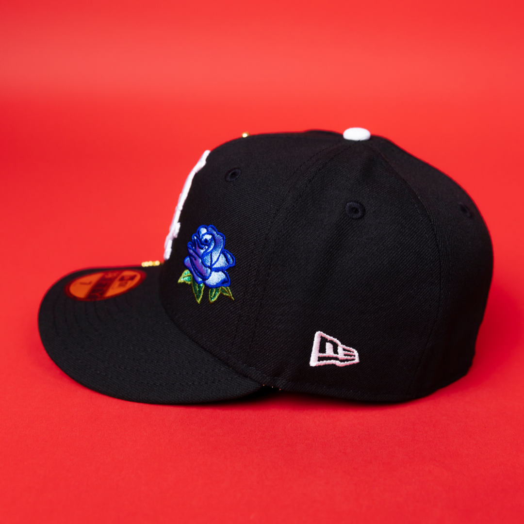 NEW ERA EXCLUSIVE 59FIFTY BLACK CHICAGO WHITE SOX W/ BLUE ROSE + 95TH ANNIVERSARY SIDE PATCH
