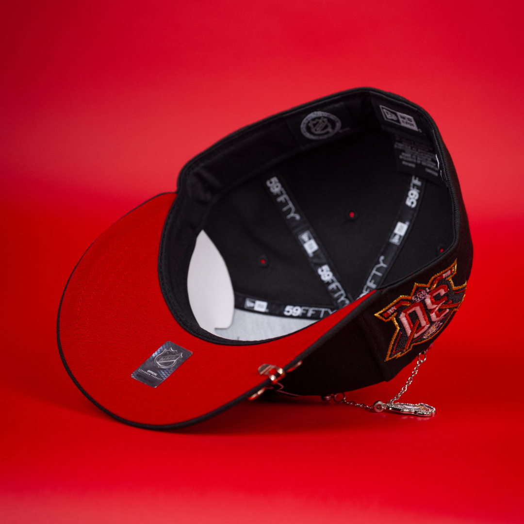 NEW ERA EXCLUSIVE 59FIFTY BLACK ANAHEIM DUCKS W/ 30TH ANNIVERSARY SIDE PATCH