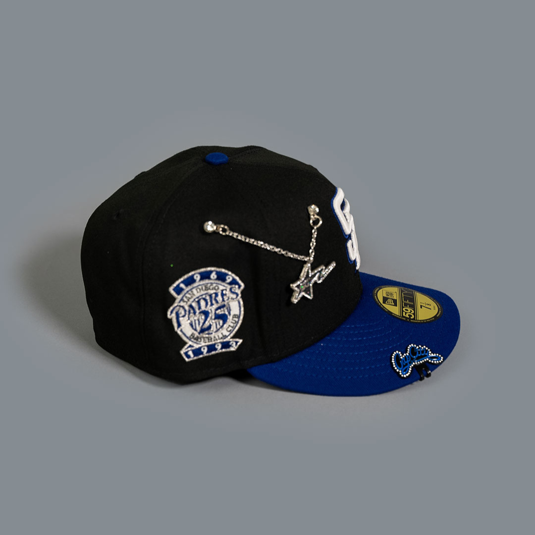 NEW ERA EXCLUSIVE 59FIFTY BLACK/ DARK BLUE SAN DIEGO PADRES W/ ALL STAR GAME SIDE PATCH