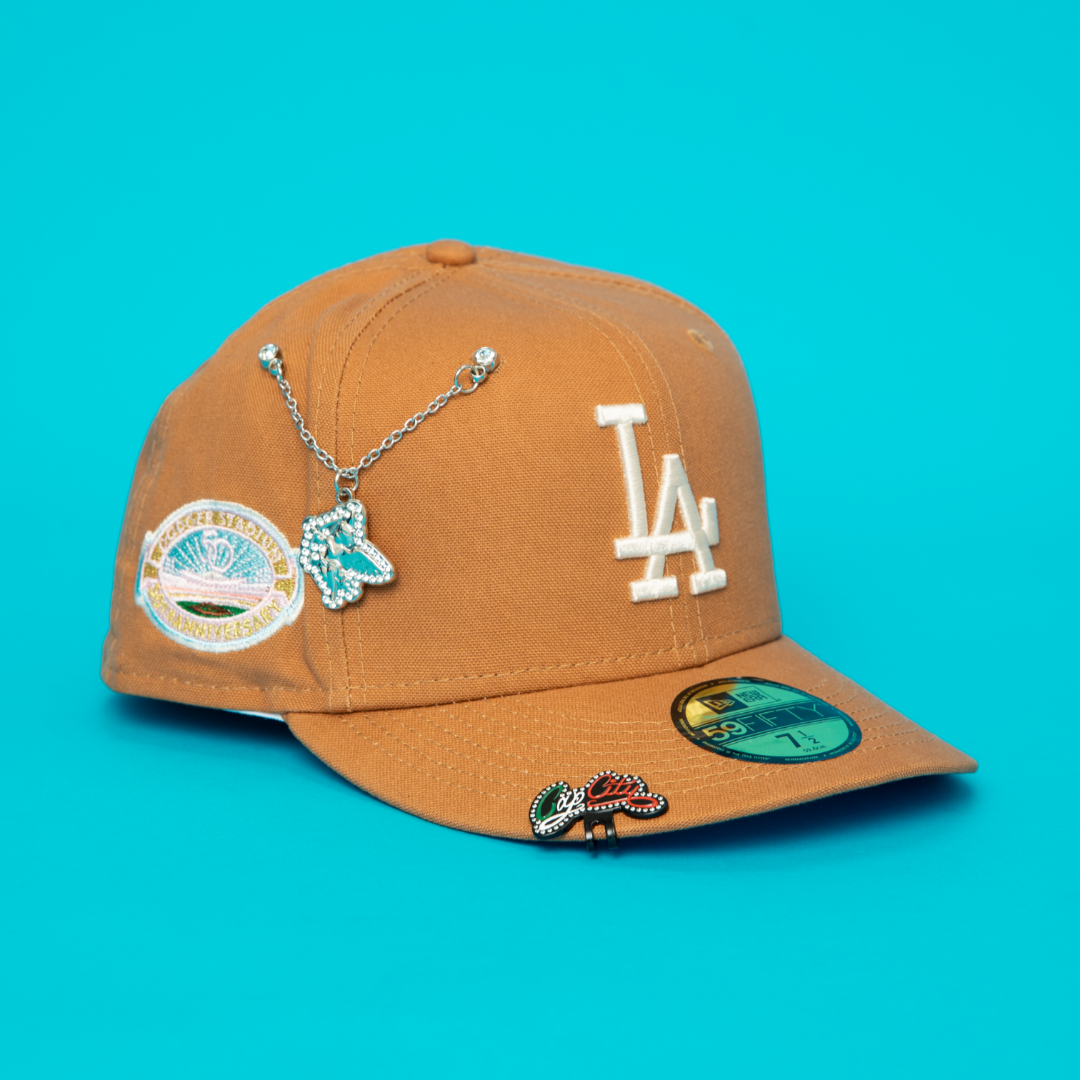 NEW ERA EXCLUSIVE 59FIFTY BRONZE LOS ANGELES DODGERS W/ 50TH ANNIVERSARY SIDE PATCH