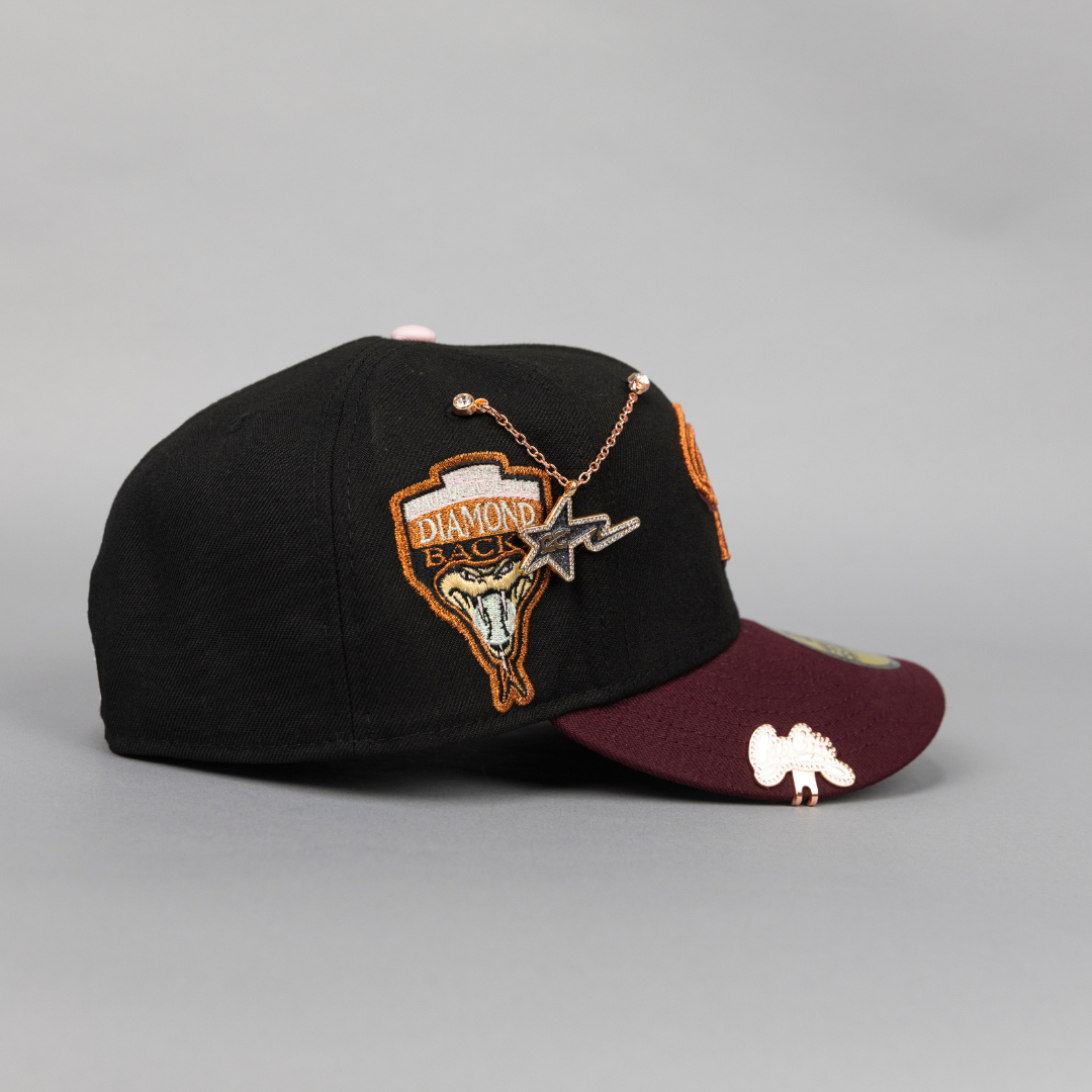 NEW ERA EXCLUSIVE 59FIFTY BLACK/ BURGUNDY ARIZONA DIAMONDBACKS W/ 1998 INAUGURAL SEASON SIDE PATCH
