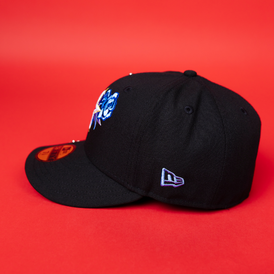 NEW ERA EXCLUSIVE 59FIFTY BLACK HOUSTON ASTROS W/ BLUE ROSE + "35 GREAT YEARS" SIDE PATCH