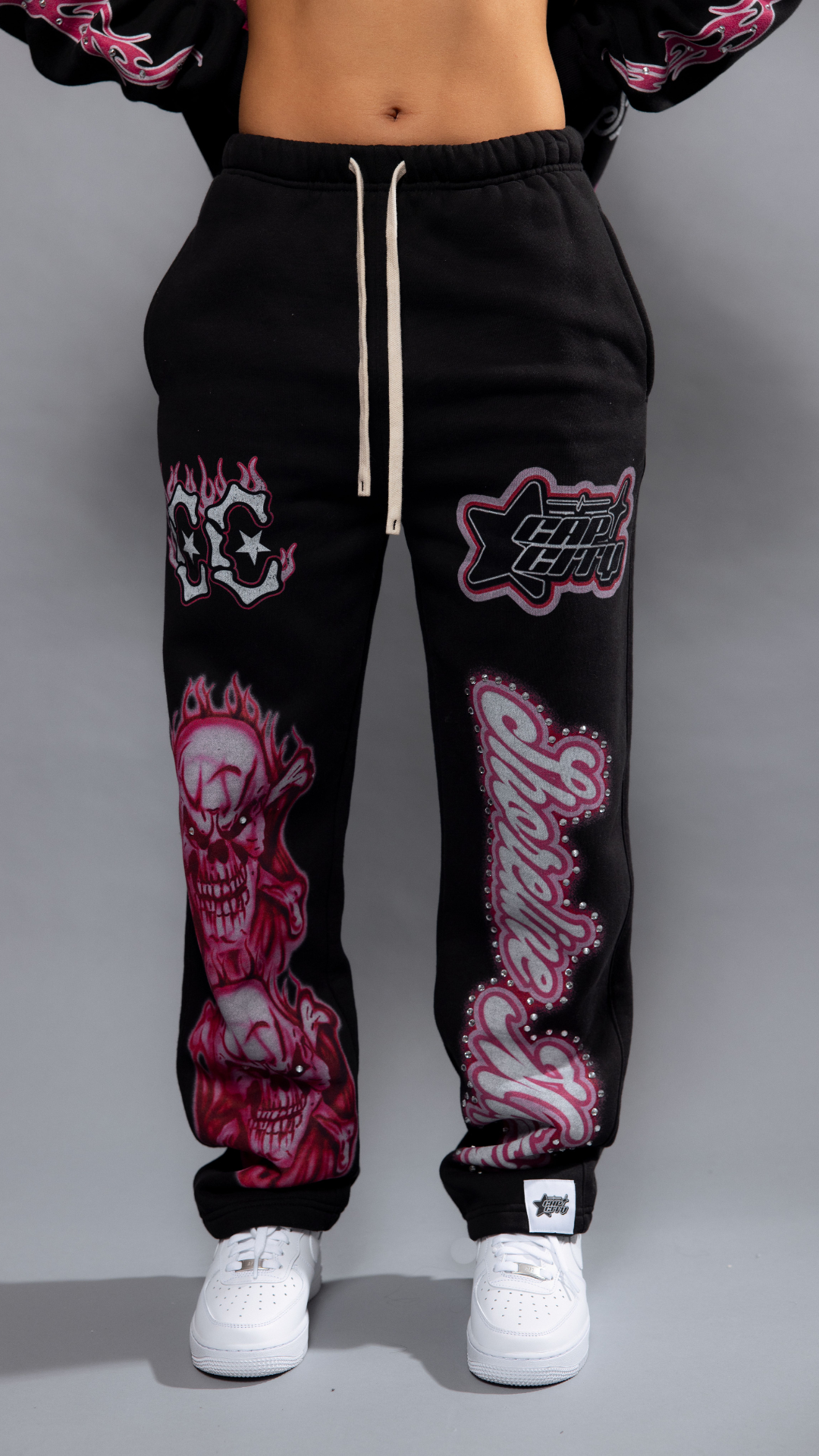 CAP CITY X SHORELINE MAFIA BLACK/PINK AIR BRUSH PANTS W/ RHINESTONES - UNISEX