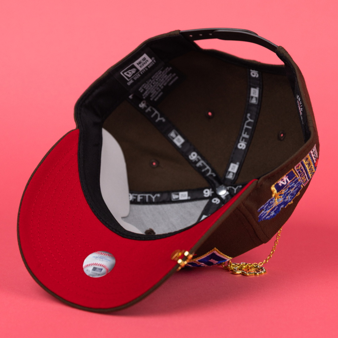 NEW ERA EXCLUSIVE 9FIFTY BROWN LOS ANGELES DODGERS SNAPBACK W/ SHOHEI OHTANI SCRIPT + JAPANESE BLUE BOLOSSOM SIDE PATCH