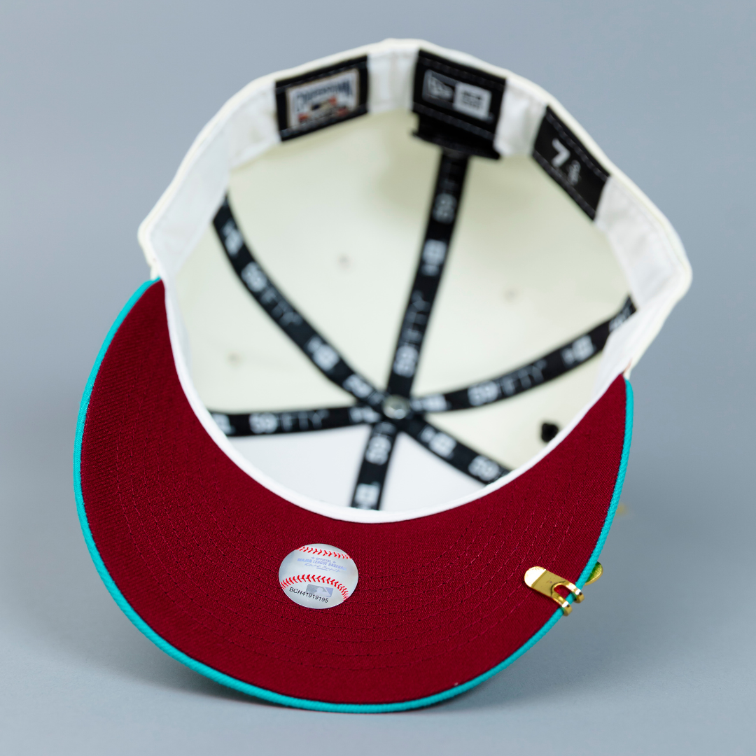 NEW ERA EXCLUSIVE 59FIFTY CHROME/ TEAL LOS ANGELES DODGERS W/ 40TH ANNIVERSARY SIDE PATCH