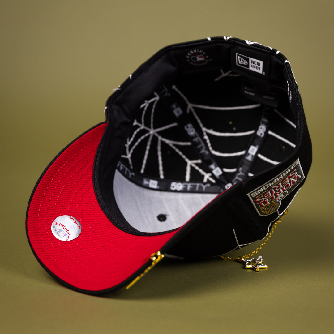 NEW ERA EXCLUSIVE 59FIFTY BLACK LOS ANGELES DODGERS W/ SPIDER WEB + WORLD SERIES CHAMPIONS SIDE PATCH