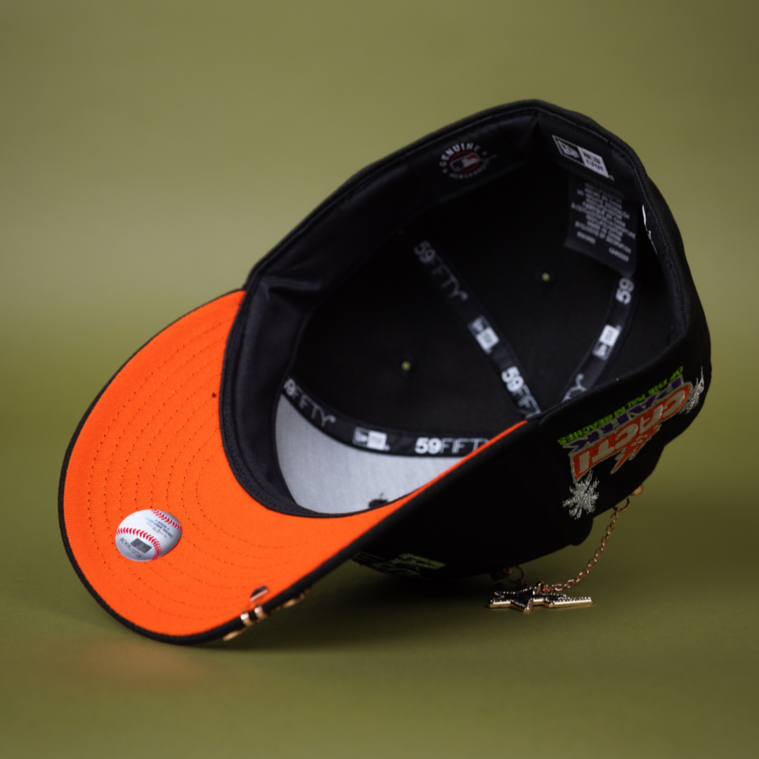 NEW ERA EXCLUSIVE 59FIFTY BLACK HOUSTON ASTROS W/ SPIDER WEB LOGO + CACTI PARK SIDE PATCH