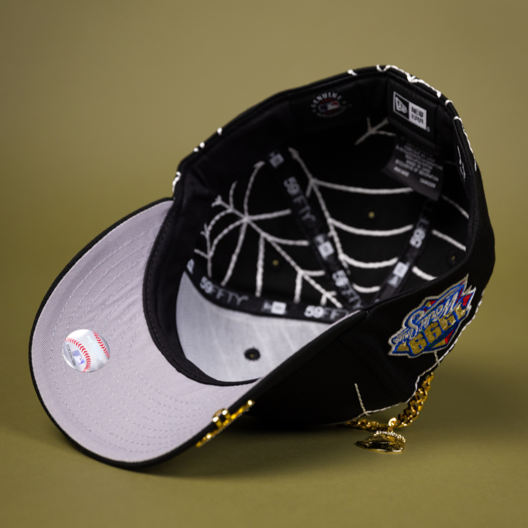 NEW ERA EXCLUSIVE 59FIFTY BLACK ATLANTA BRAVES W/ SPIDER WEB + 1999 WORLD SERIES SIDE PATCH