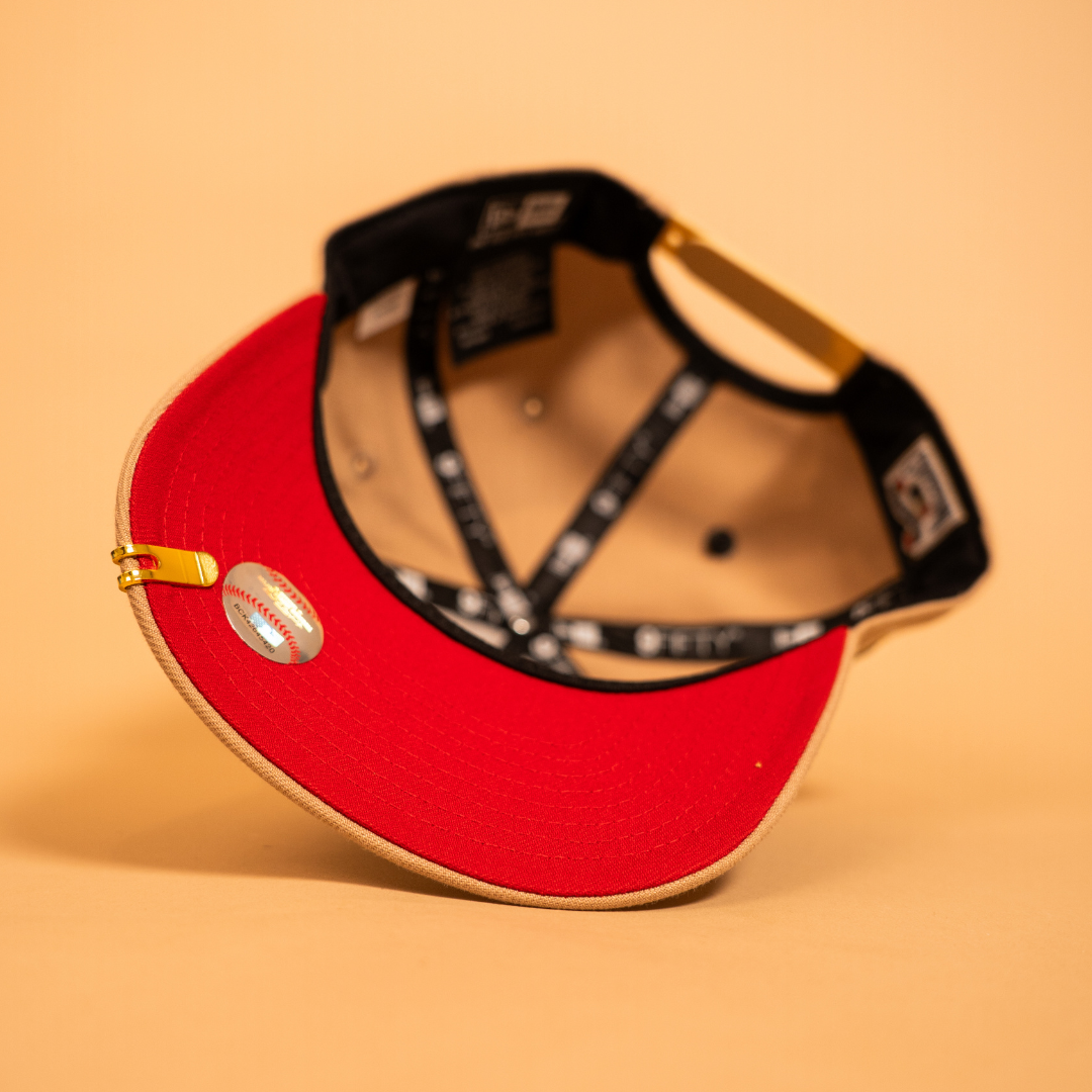 NEW ERA EXCLUSIVE 9FIFTY A-FRAME LIGHT KHAKI NEW YORK YANKEES SNAPBACK W/ RED HEART + 1956 WS SIDE PATCH