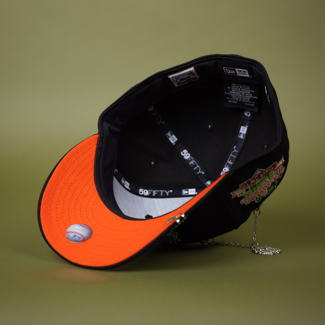 NEW ERA EXCLUSIVE 59FIFTY BLACK OAKLAND ATHLETICS W/ SPIDER WEB LOGO + BATTLE OF THE BAY SIDE PATCH
