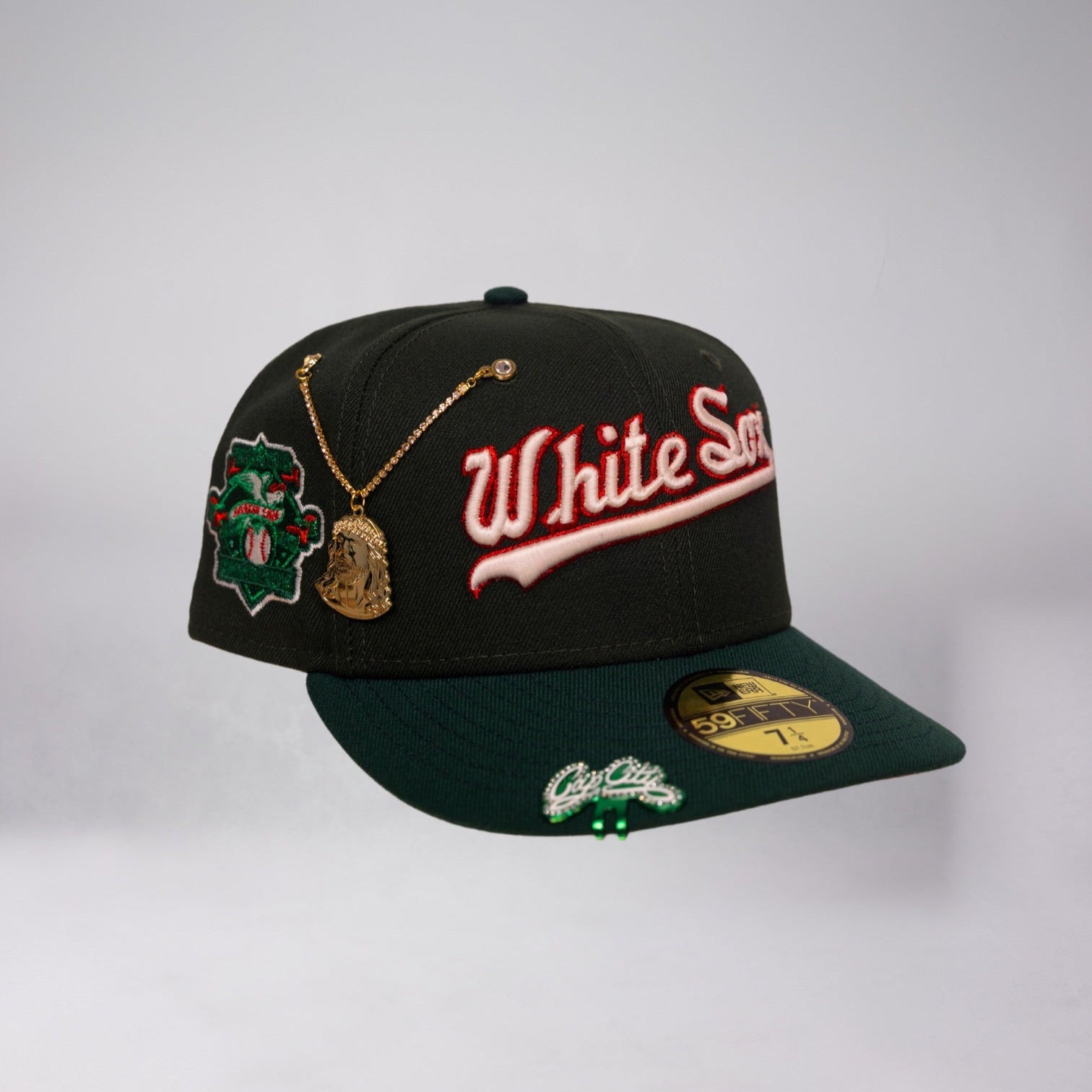 NEW ERA EXCLUSIVE 59FIFTY EMERALD GREEN CHICAGO WHITE SOX SCRIPT W/ 100TH SEASON SIDE PATCH