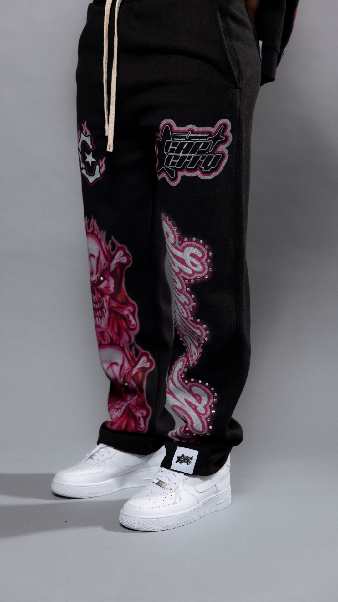 CAP CITY X SHORELINE MAFIA BLACK/PINK AIR BRUSH PANTS W/ RHINESTONES - UNISEX