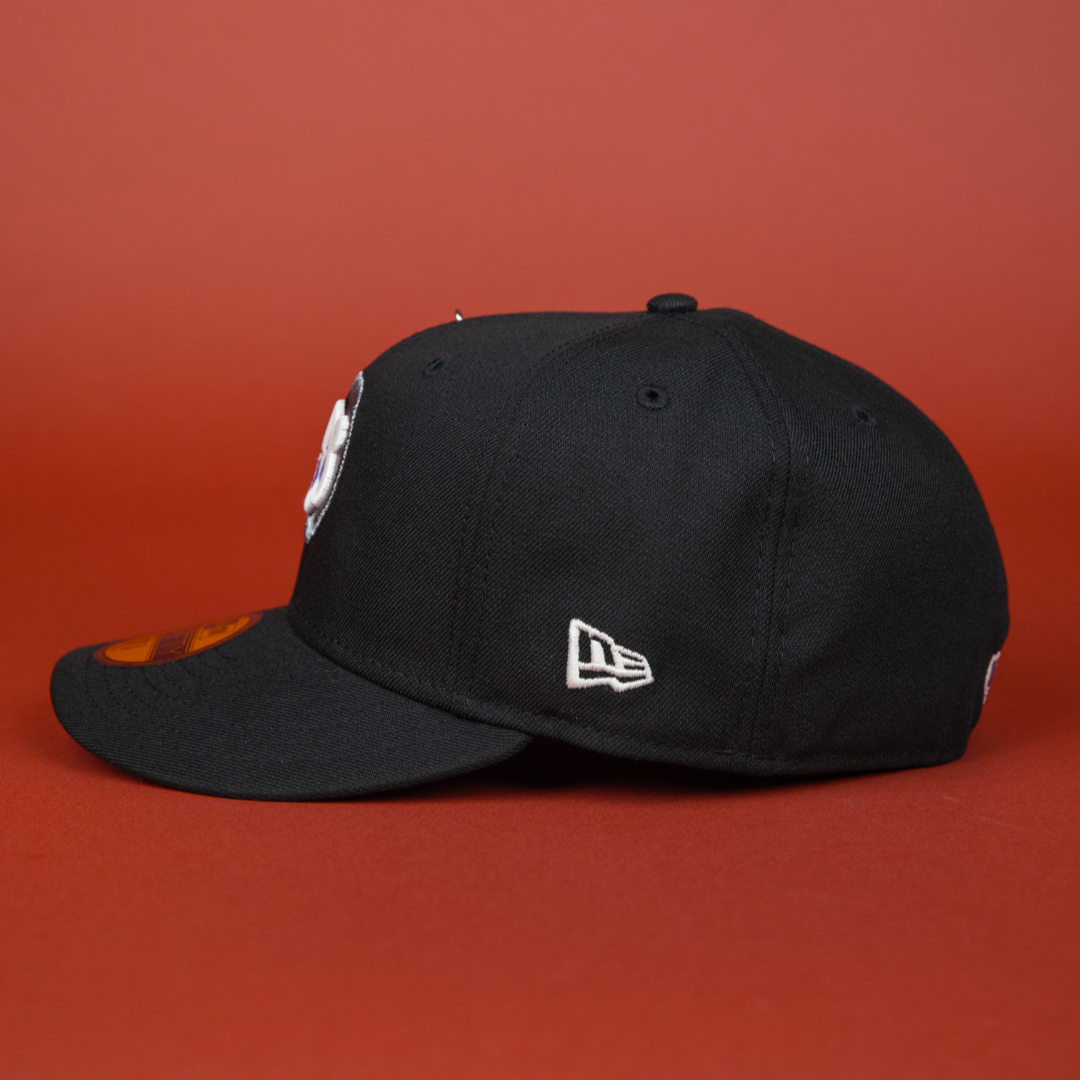 NEW ERA EXCLUSIVE 59FIFTY BLACK CHICAGO CUBS W/ "BE ALERT FOR FOUL BALLS" SIDE PATCH